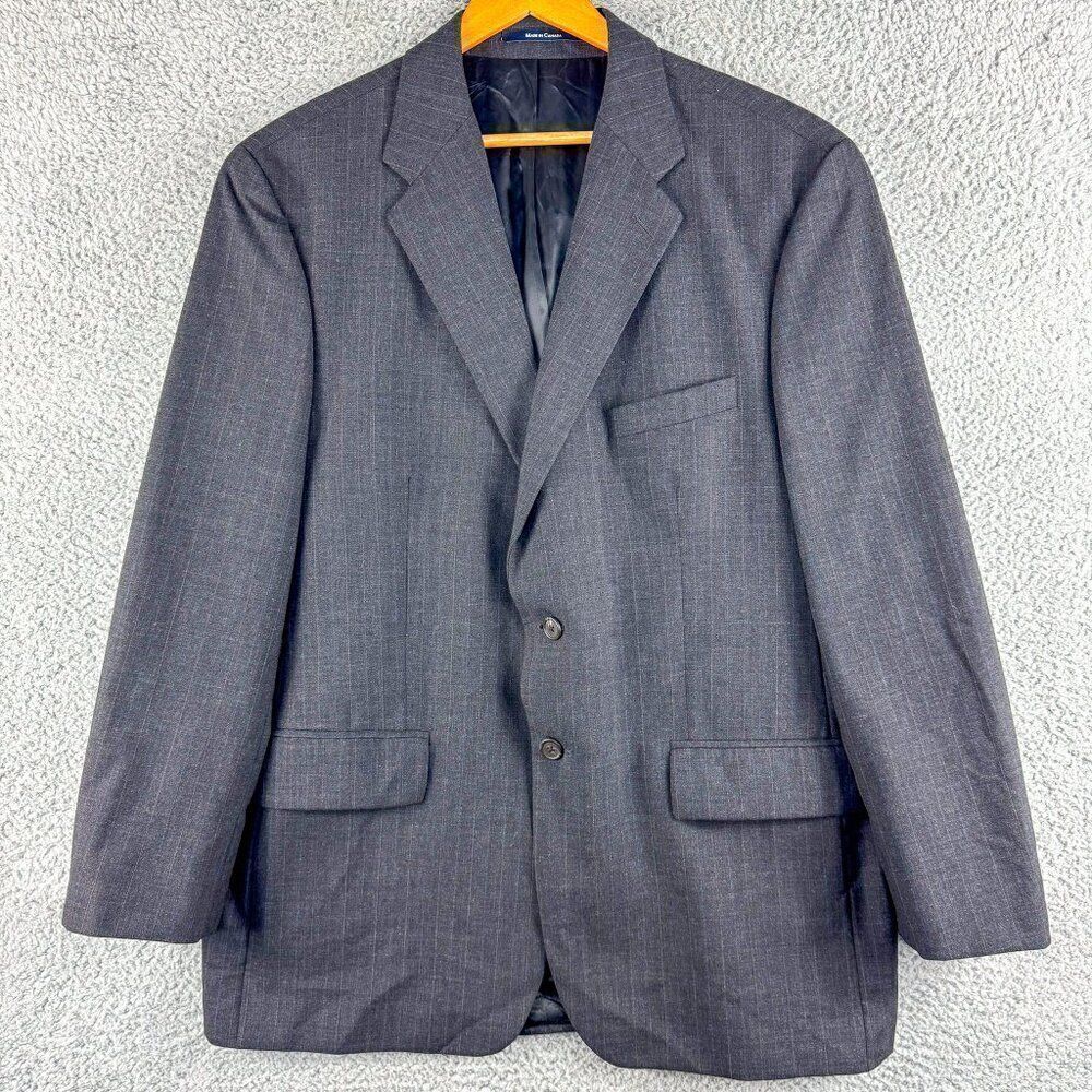 Chaps Blazer Men‎ 44R Gray Pinstripe Wool Suit Jacket Business Casual Wedding